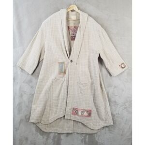 Vintage Blue Fish Jacket Women 1 Hand Painted Art to Wear Oversized Duster 90's